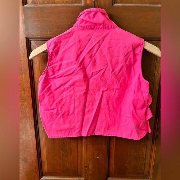 GITANO VTG 80s Girls Pink cotton button front ruffled tank top. Size L - Picture 5 of 6